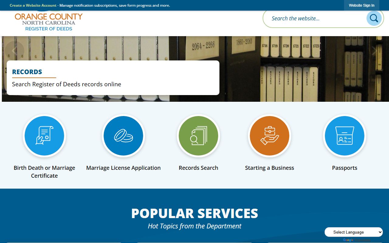 Orange County Register of Deeds office for Chapel Hill death records