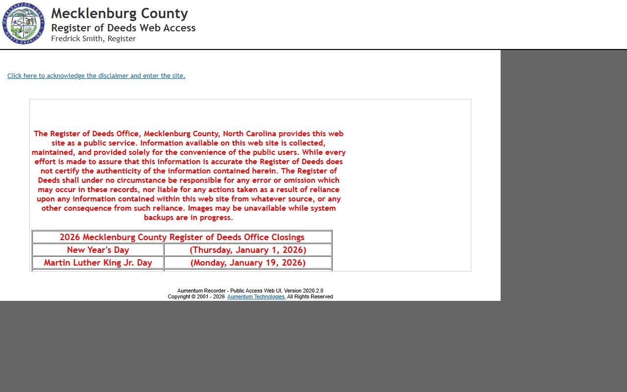 Mecklenburg County Register of Deeds office for Charlotte death records