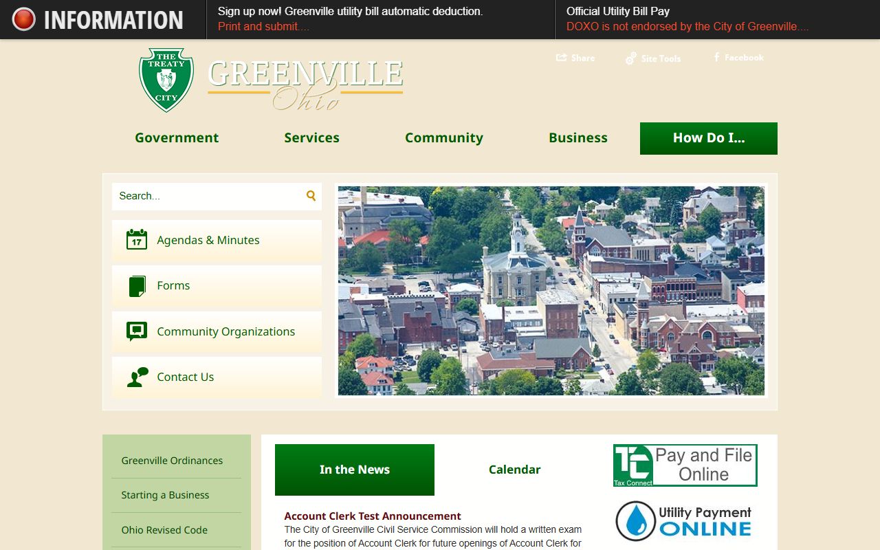 City of Greenville official website for death records information
