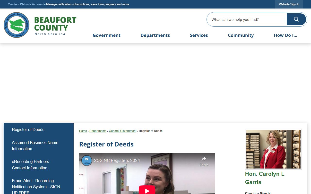 Beaufort County Register of Deeds main page for death records