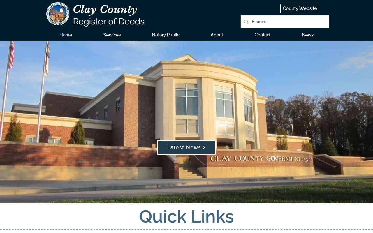 Clay County Register of Deeds main page for death records