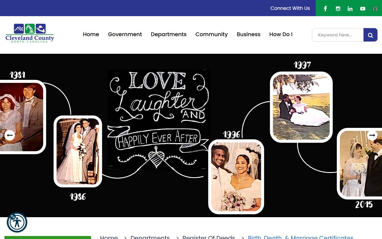 Cleveland County Register of Deeds birth death and marriage certificates page