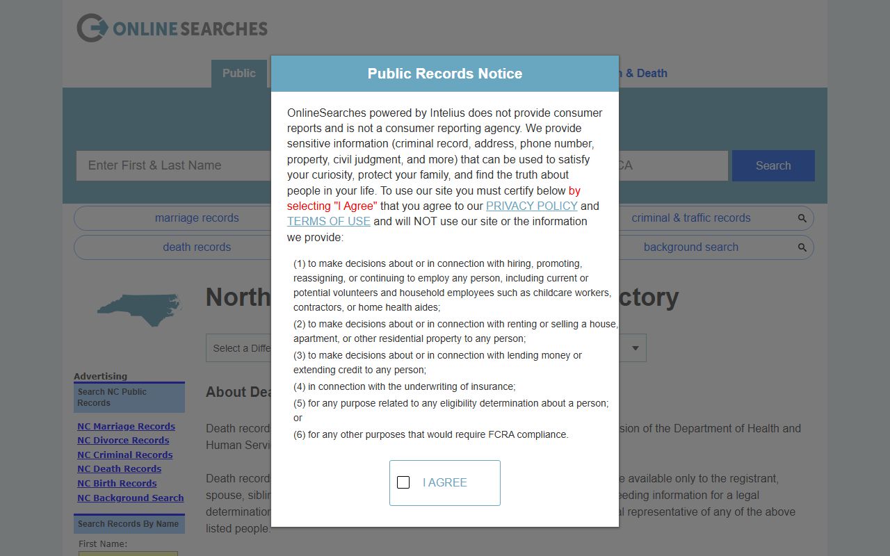 Public records information portal for Gaston County death certificates