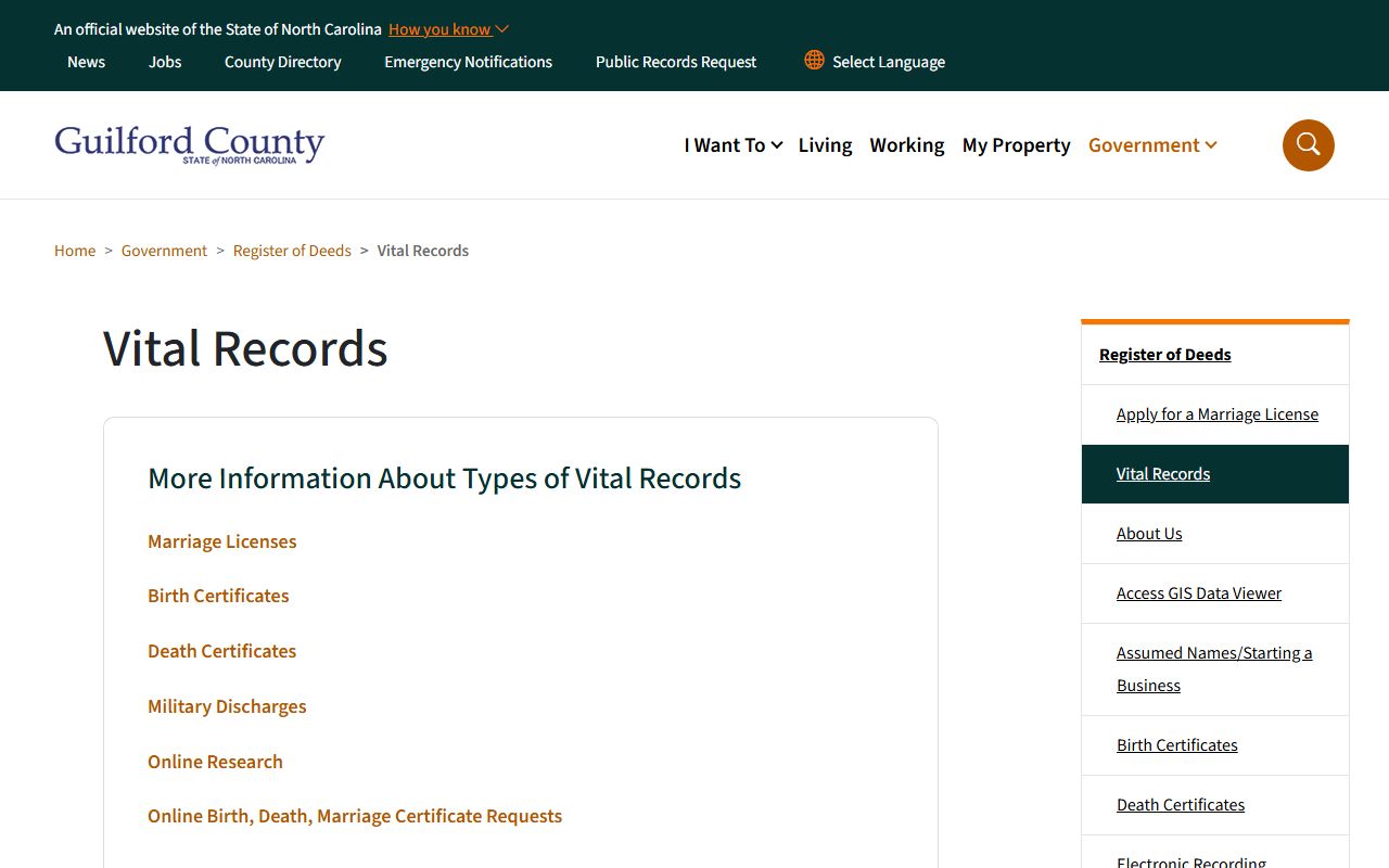 Guilford County vital records information for death records