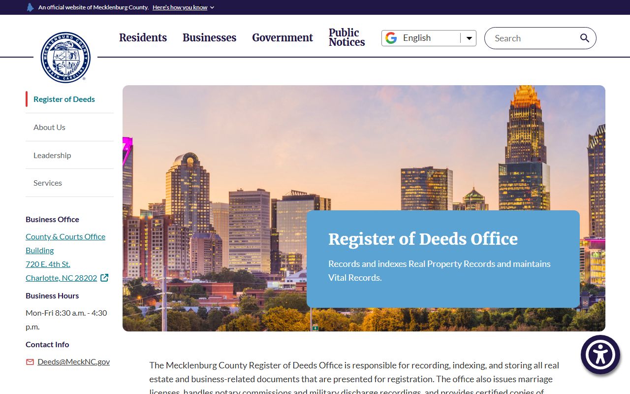 Mecklenburg County Register of Deeds official page for death records