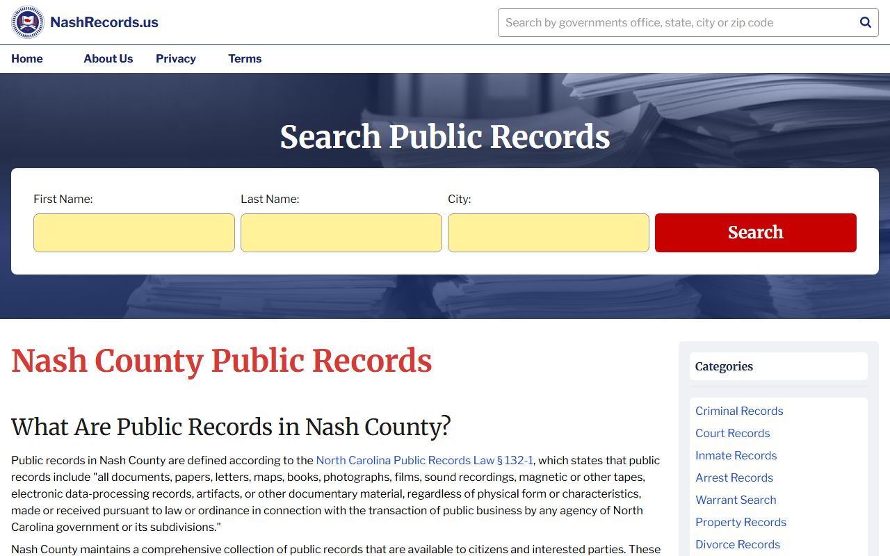 Nash County Register of Deeds public records page for death records