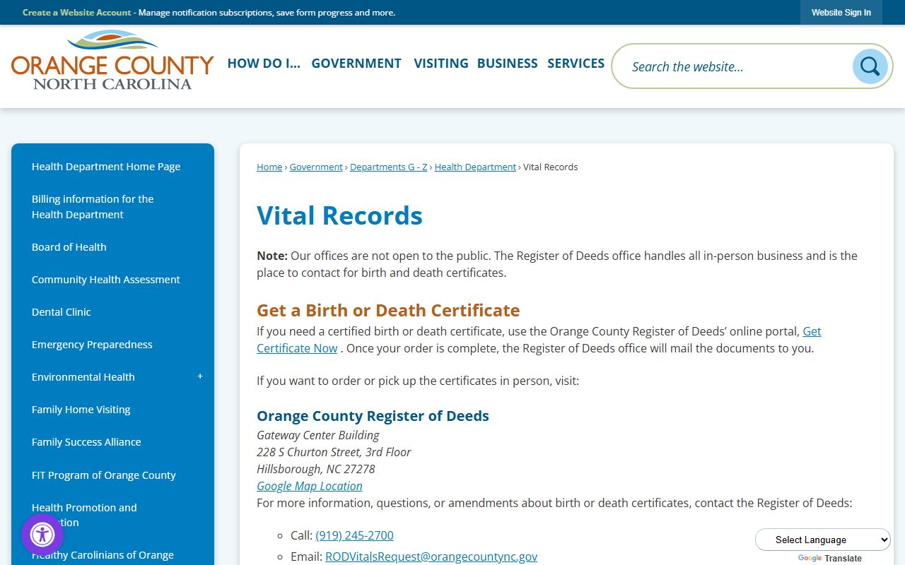 Orange County Health Department role in death records