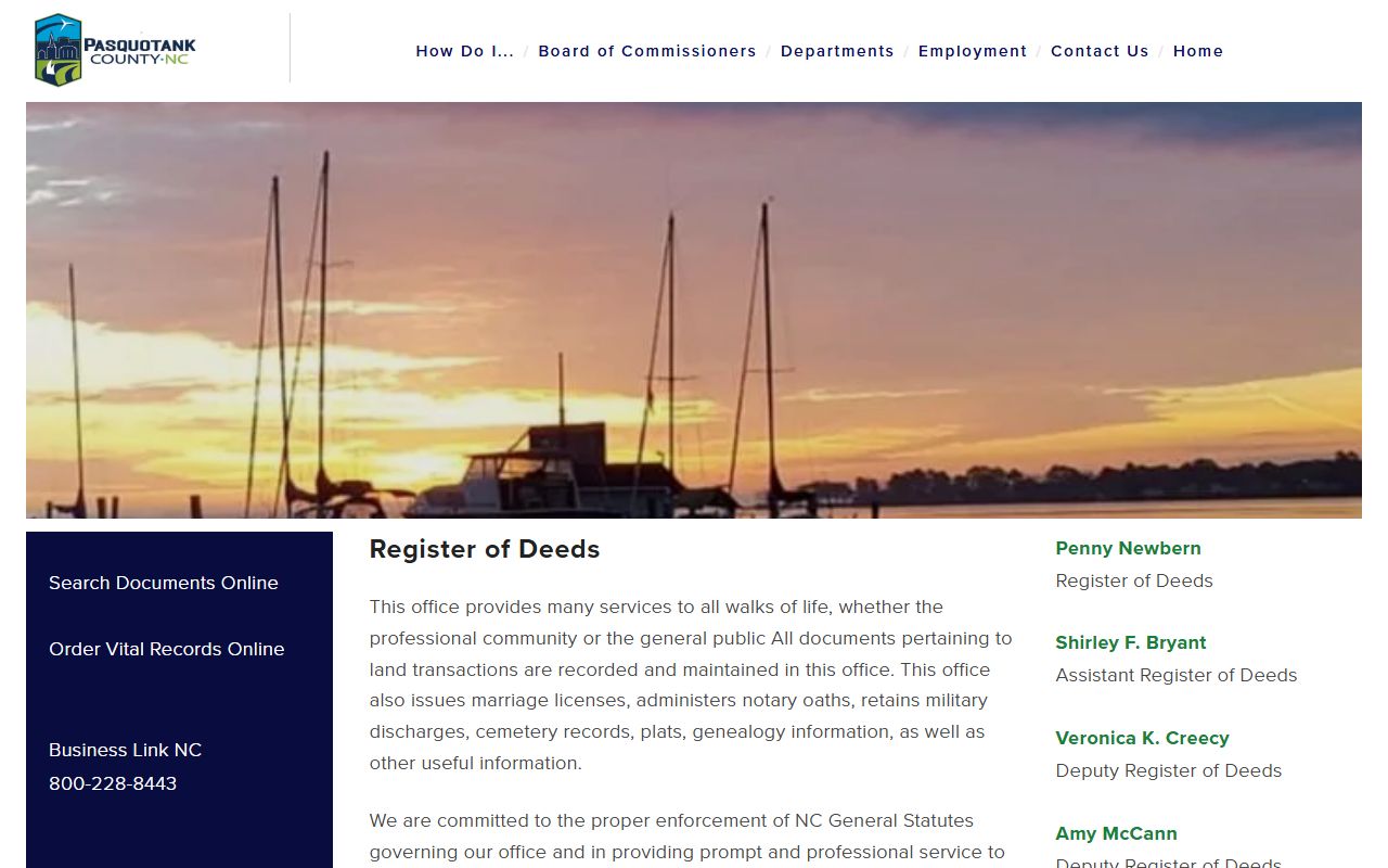 Pasquotank County Register of Deeds page for death records