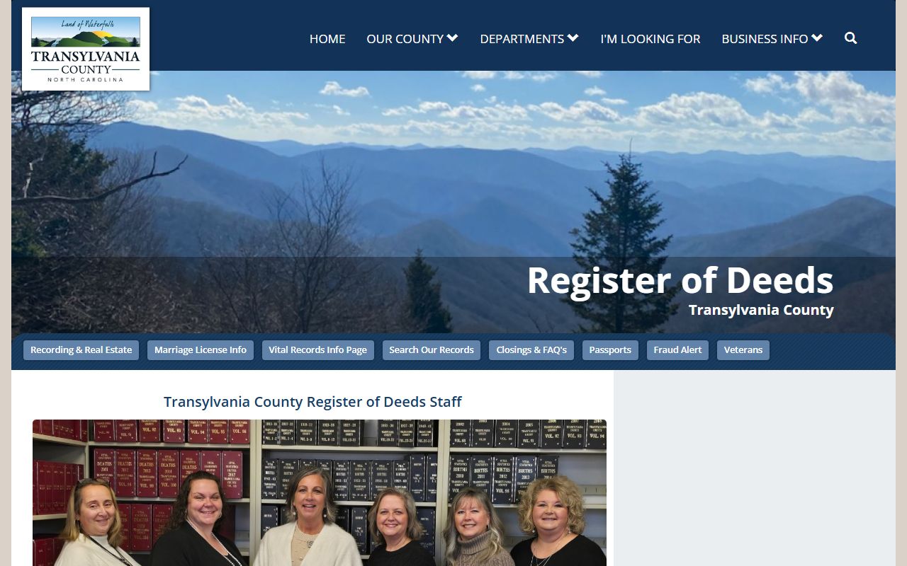 Transylvania County Register of Deeds department page for death records