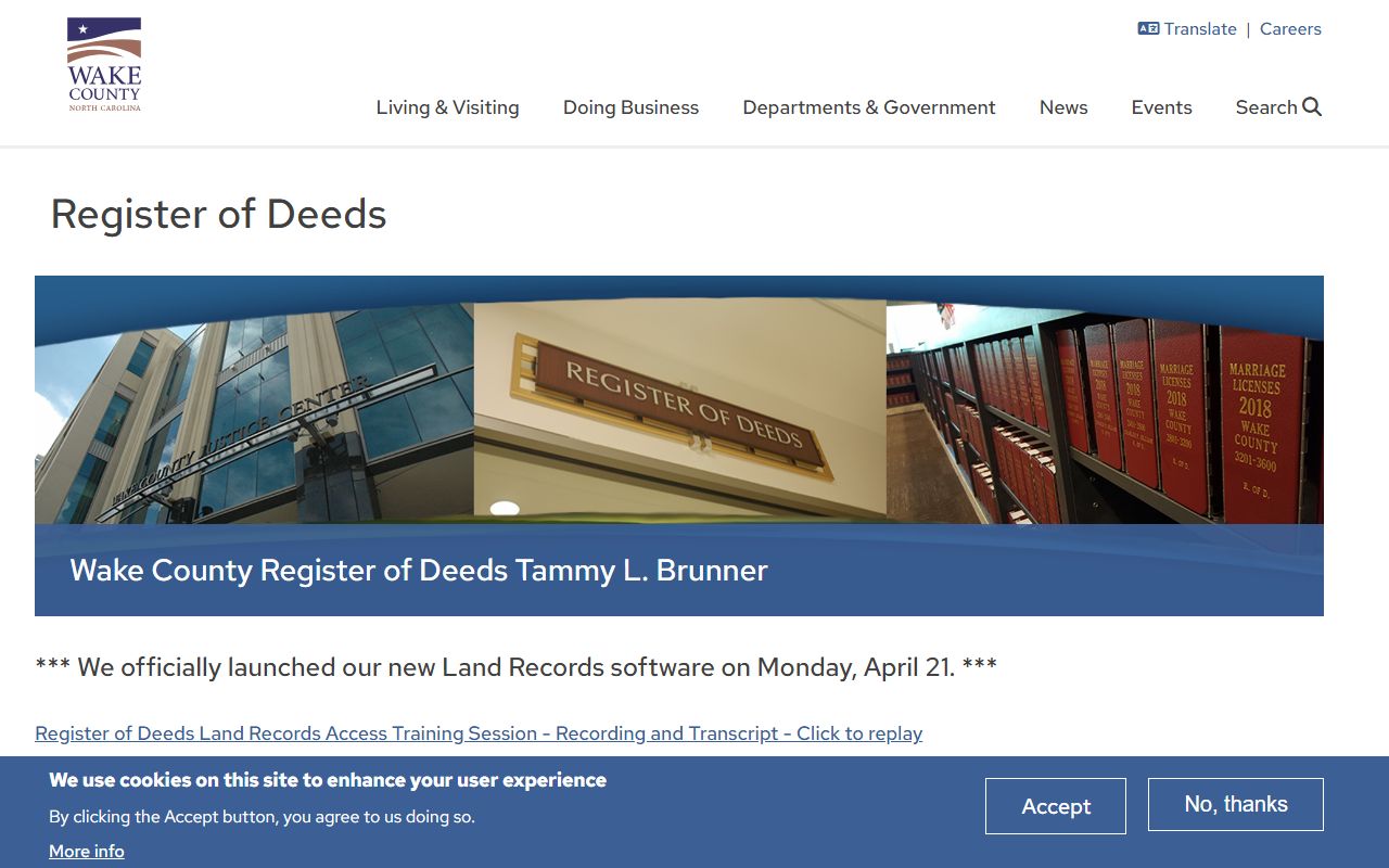Wake County Register of Deeds office page for death records