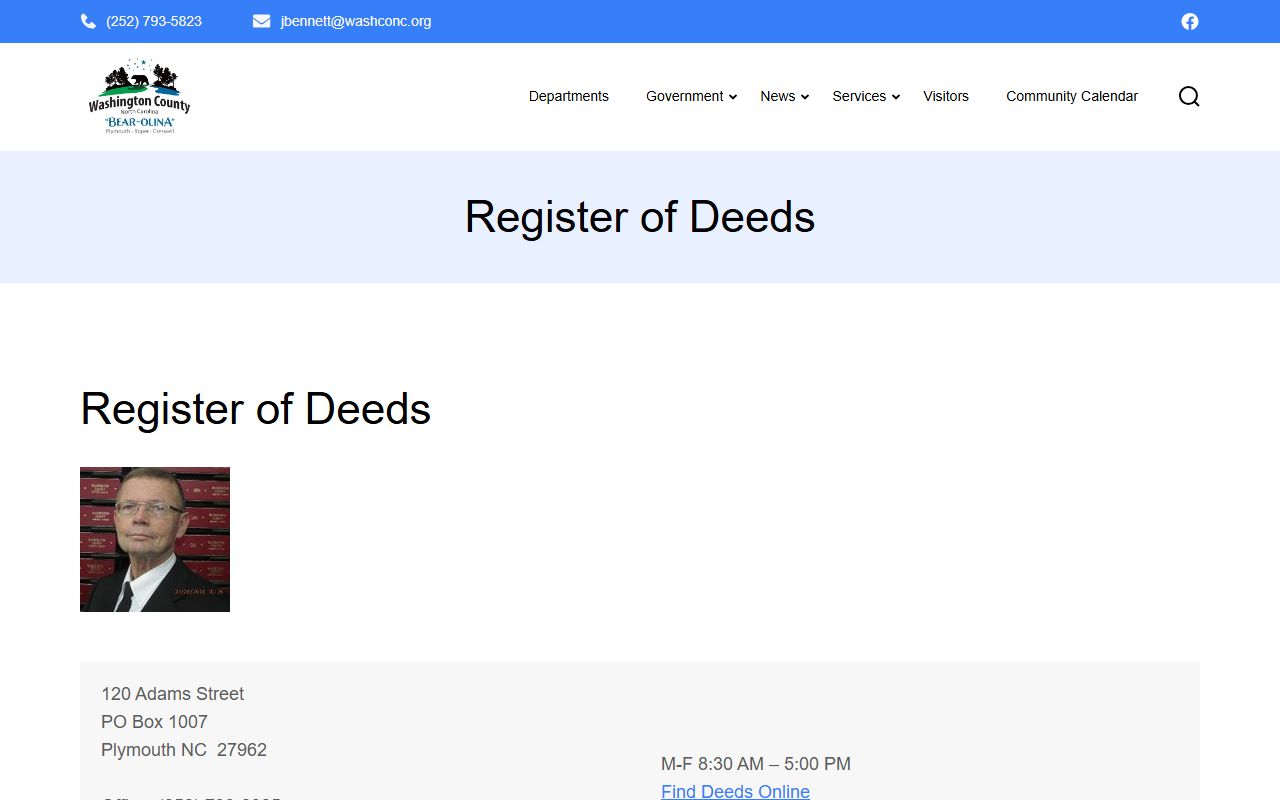 Washington County Register of Deeds official page for death records