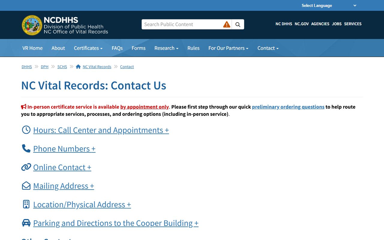 Hertford County death records through North Carolina vital records contact page