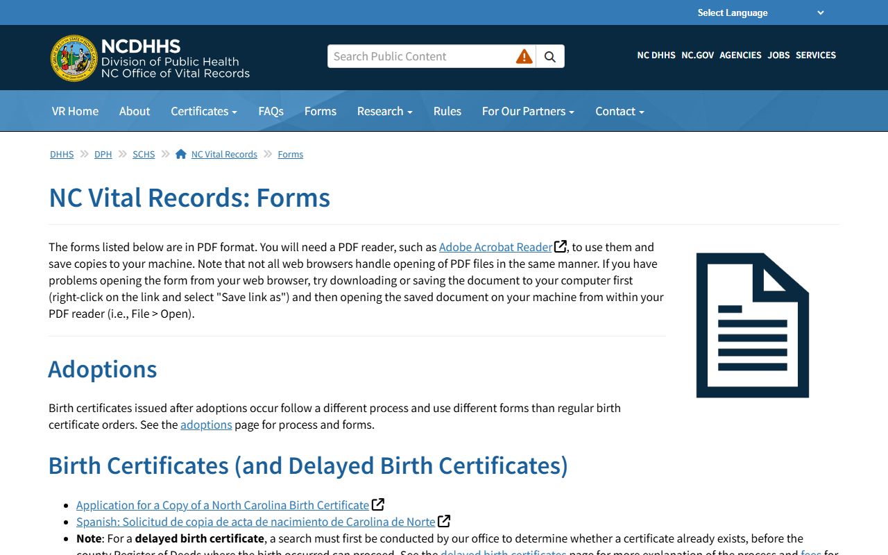 North Carolina death records forms repository